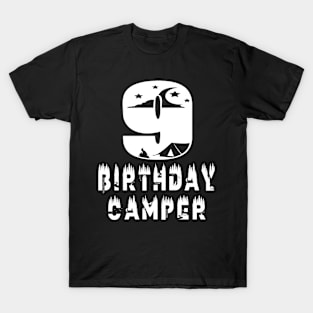 9th Birthday Camper 9 Years Old Camping Lover Theme Party graphic T-Shirt